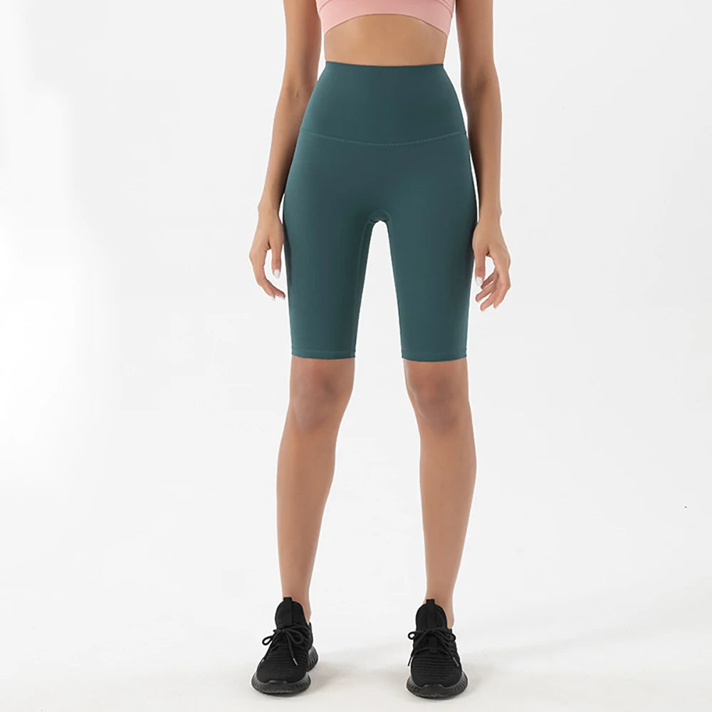 Pantalones Cortos de Yoga de Cintura Alta para Mujer hasta la Rodilla Leggings Amarillos Pantalón de Gimnasio con Efecto Push-Up Sensación Nude Ropa Deportiva para Ejercicio y Entrenamiento