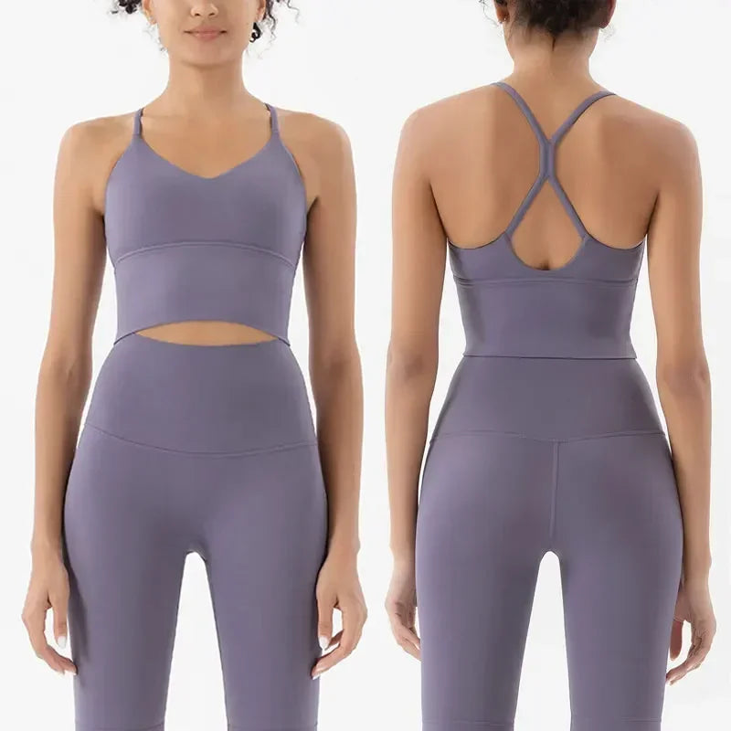 Conjuntos de dos piezas de sostén deportivo y leggings, atuendos de mujer, conjuntos de fitness para gimnasio con sensación de piel, ropa de entrenamiento para mujer, conjunto deportivo para mujer