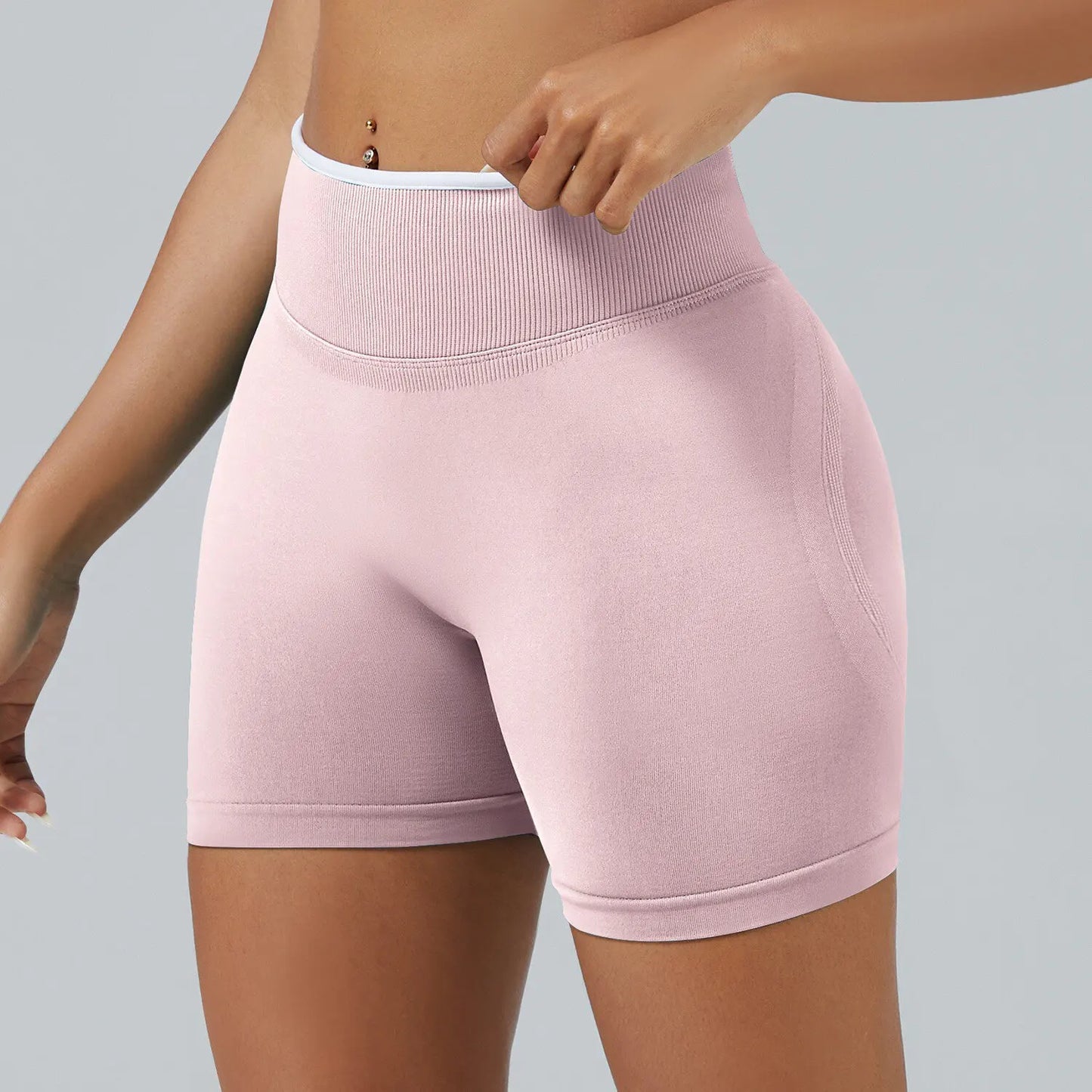 Pantalones cortos de yoga de cintura alta sin costuras con bloques de color para mujer, levantamiento de cadera, pantalones deportivos delgados para trotar, entrenar en el gimnasio, uso diario