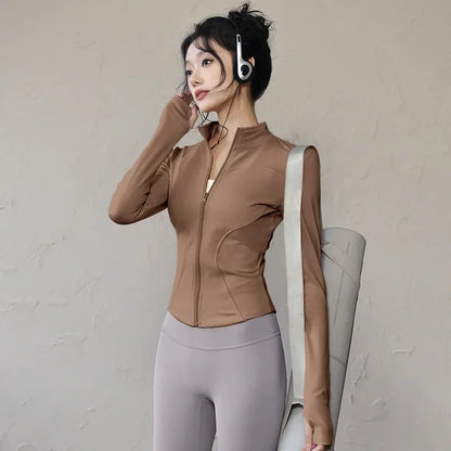 Quick-drying Sports Jacket for Women Tight-fitting Exercise Yoga Clothes Long-sleeved Zipper Cardigan Running Fitness Clothes