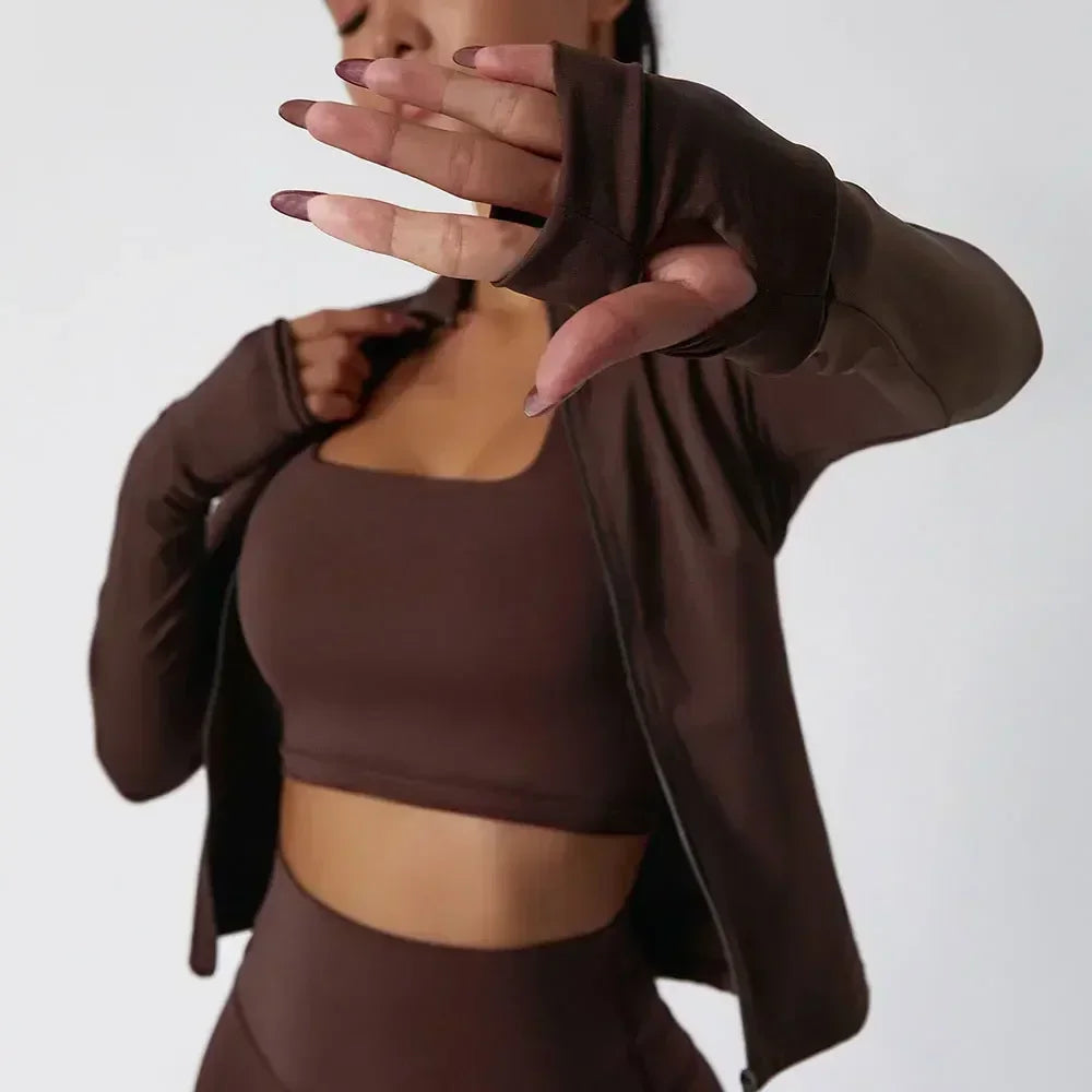 Chaqueta de gimnasio con bolsillos con cremallera, ropa deportiva duradera, ligera para mujer, chaqueta de running transpirable, abrigo de gimnasio para entrenamiento