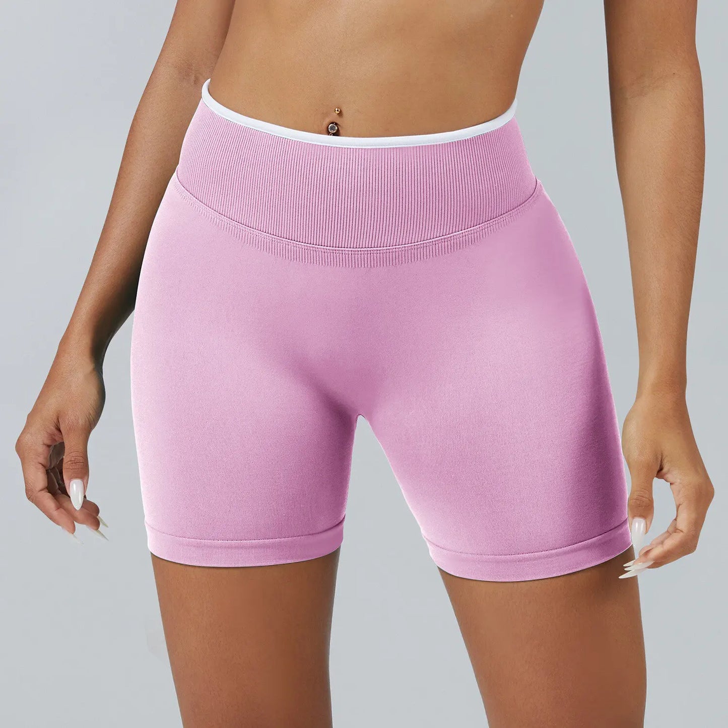 Pantalones cortos de yoga de cintura alta sin costuras con bloques de color para mujer, levantamiento de cadera, pantalones deportivos delgados para trotar, entrenar en el gimnasio, uso diario