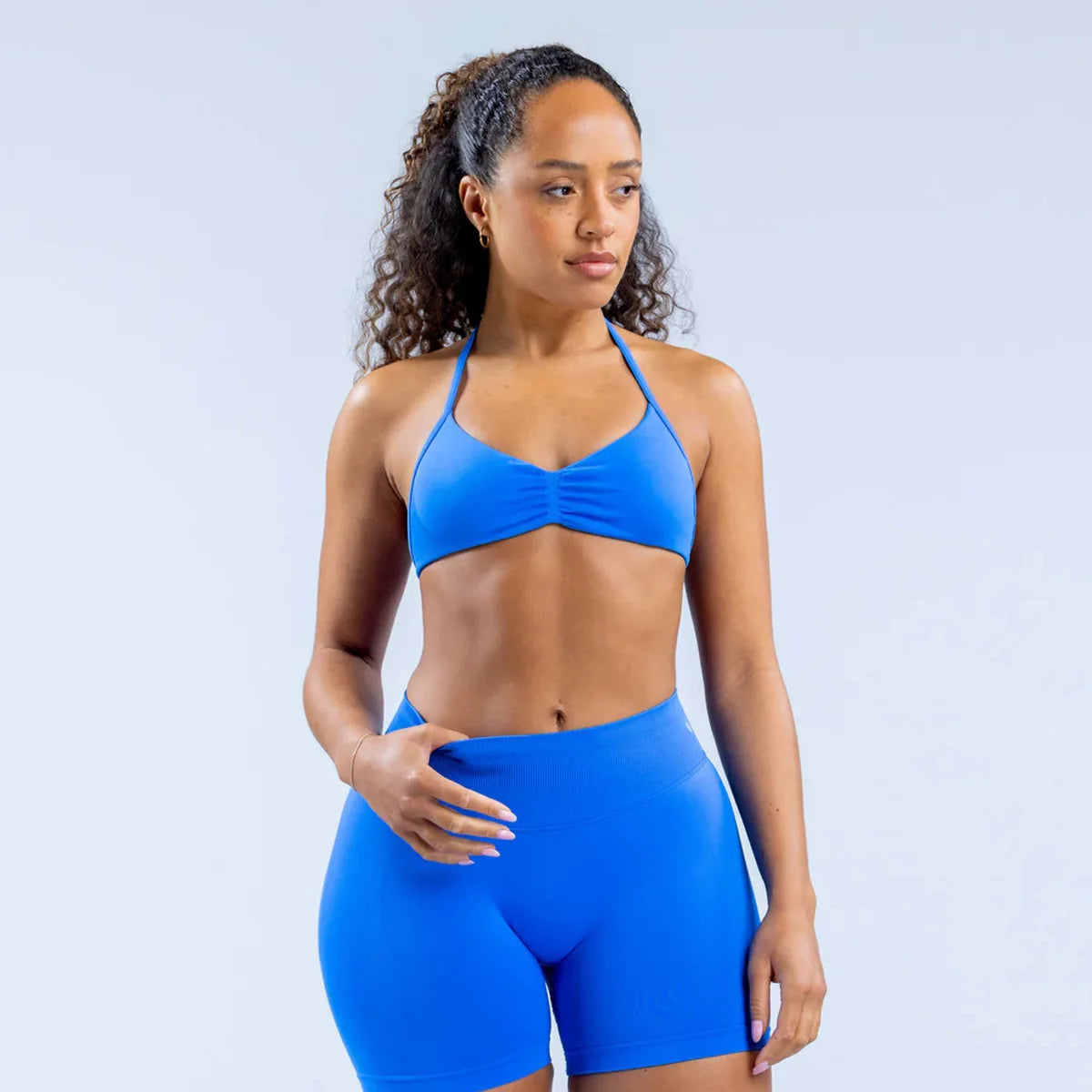 Seamless Nylon Halter Yoga Bra Women Backless High Support Workout Sports Bra Breathable Stretch Fitness Activewear Intimate Top