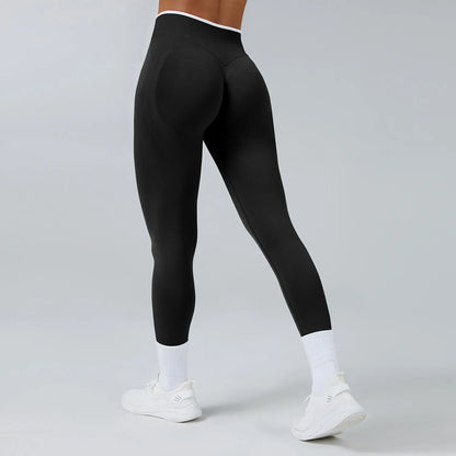 Pantalones ceñidos de punto sin costuras de talle alto con realce de cadera, leggings elásticos para yoga, correr, gimnasio al aire libre, mallas de ejercicio