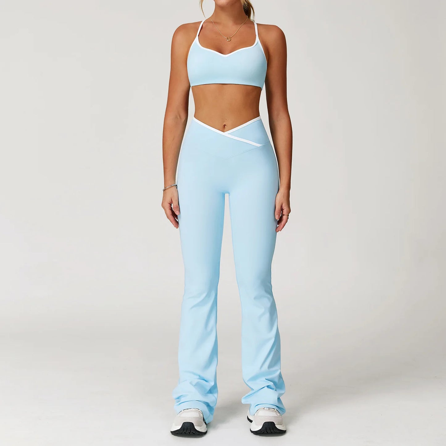 Conjunto Deportivo de Cintura Alta Cruzada para Mujer Sensación Desnuda, Traje de Yoga, Correr, Entrenamiento de Gimnasio, Entrenamiento Físico y Ropa Deportiva de Yoga Ajustada