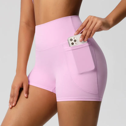 Nude Brushed Yoga Three-Piece Set – Long-Sleeved Sports Jacket, Casual Pocket Shorts & Hip-Lifting Design, for Running Fitness