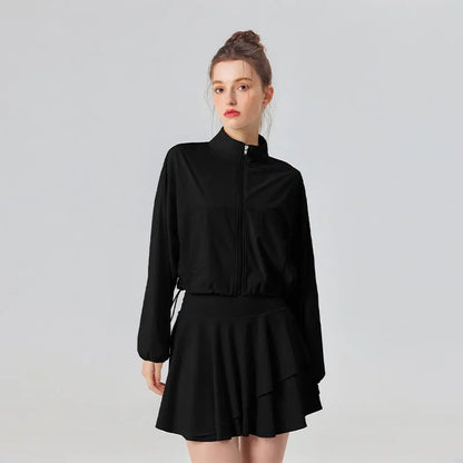 Conjunto de dos piezas para mujer de protección solar para tenis, golf, deportes al aire libre, chaqueta de manga larga y falda plisada