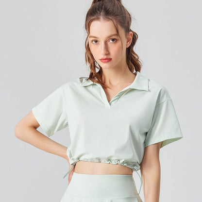 Conjunto de camisa de manga corta y falda UPF 50+ para exteriores y tenis, 2 piezas, sensación fresca, conjuntos de golf y yoga para mujer con cuello polo, a la moda