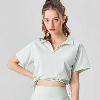 Conjunto de camisa de manga corta y falda UPF 50+ para exteriores y tenis, 2 piezas, sensación fresca, conjuntos de golf y yoga para mujer con cuello polo, a la moda