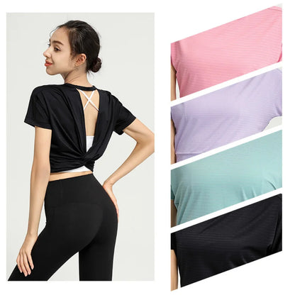 Camiseta de yoga para mujer, sin espalda, sexy, corta, top de gimnasio, ropa deportiva, camiseta de correr, entrenamiento, camisetas sin mangas deportivas holgadas, chaleco de corredor