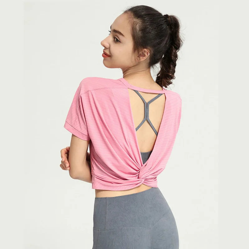 Camiseta de yoga para mujer, sin espalda, sexy, corta, top de gimnasio, ropa deportiva, camiseta de correr, entrenamiento, camisetas sin mangas deportivas holgadas, chaleco de corredor