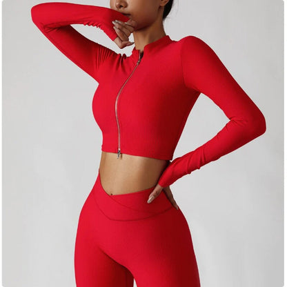 Series 160 3 Piece Set, Jacket + Bra + Leggings, Ribbed Fabric, Two-Way Zipper, Cross Waist